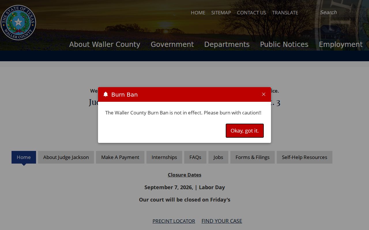 Waller County traffic court records JP3 payment restrictions