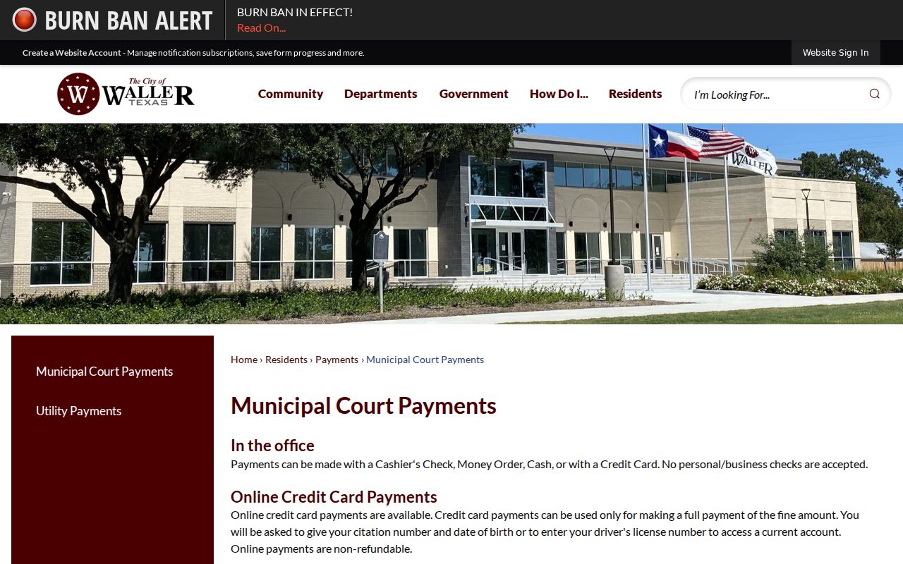 Waller Municipal Court full-fine online payment instructions