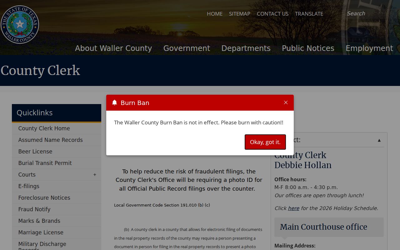 Waller County court records County Clerk office